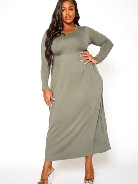 Plus Size Olive Green Long Sleeve Maxi Dress